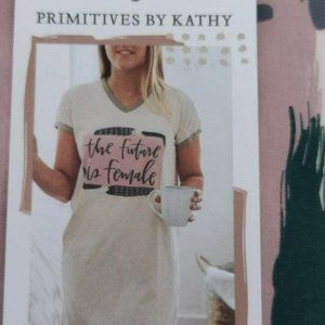 Night Shirt Large The Future is Female Cotton V-neckline Color Cream & Gray PBK